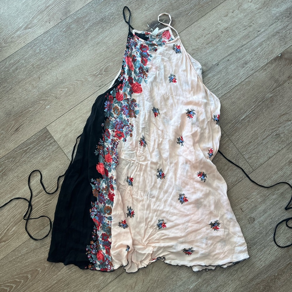 Intimately by Free People Pink/Black Floral Slip Dress Lingerie Small